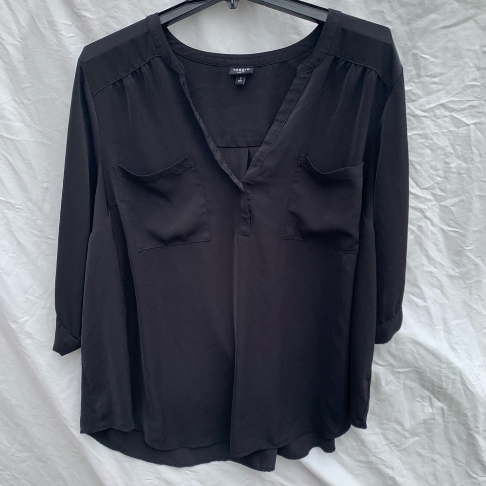 Torrid Black Blouse Harper Georgette Pullover 3/4 Sleeve Office Career Sz 5XL - Picture 3 of 10